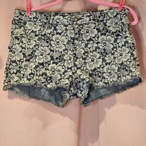 Betsey Johnson denim shorts with skull lace print